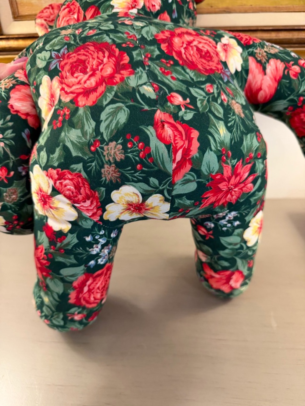 Vintage 80’s Fabric Bear Stuffed Teddy Plush Floral Chintz Grandmillennial - Picture 7 of 9